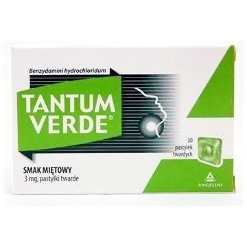 Tantum Verde smak miętowy, 3 mg, pastylki twarde, 30 szt.