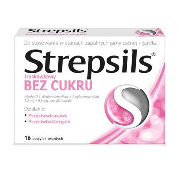 Strepsils truskawkowy bez cukru, pastyl.twarde,16szt,bl(2x8)