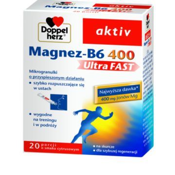 Doppelherz aktiv Magnez-B6 UltraFAST 400, granulki musujące w saszetkach, 20 szt.