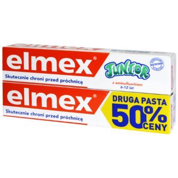 Zestaw Promocyjny Elmex Junior, pasta do zębów z aminofluorkiem, dla dzieci 6-12 lat, 2 x 75 ml (dwupak)