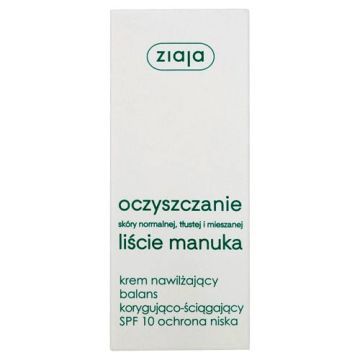 Ziaja Liście Manuka-Oczyszczanie, krem nawilżający, korygująco-ściągający, SPF 10, 50 ml