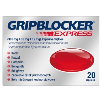 GRIPBLOCKER EXPRESS (300 mg + 30 mg + 12 mg), kapsułki miękkie, 20 sztuk