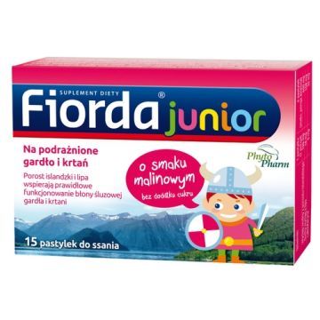 Fiorda Junior, pastylki do ssania o smaku malinowym, 15 szt.