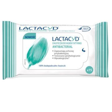 Lactacyd Antibacterial, chusteczki do higieny intymnej, 15 szt