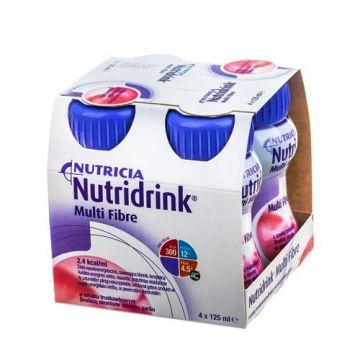 Nutridrink Multi Fibre, smak truskawkowy, płyn, 4 x 125 ml