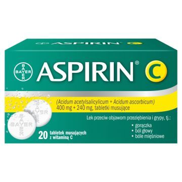 Aspirin C, 400 mg + 240 mg, tabletki musujące, 20 szt.