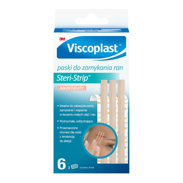 Viscoplast Steri-Strip, paski do zamykania ran, 6 mm x 75 mm, cieliste, 6 szt.