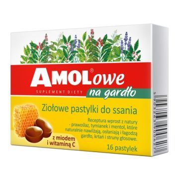 Amolowe na gardło, pastylki do ssania, z miodem i witaminą C, 16 szt.