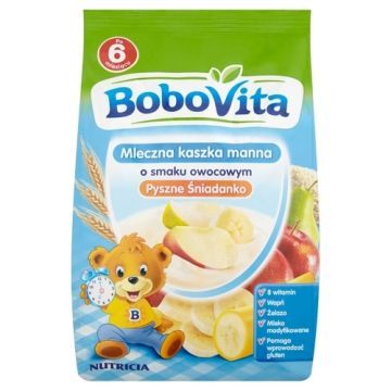 BoboVita, mleczna kaszka manna, 3 owoce, 6m+, 230 g