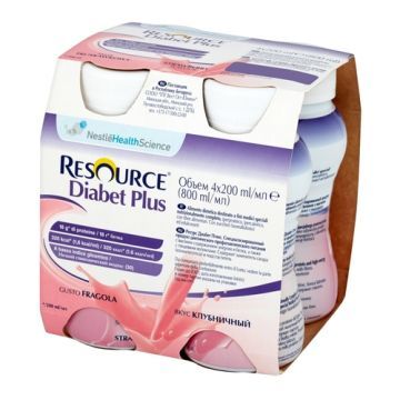 Resource Diabet Plus, dieta kompletna w płynie, smak truskawkowy, 4 x 200 ml