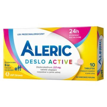 Aleric Deslo Active 2,5mg, 10 tabletek, na alergię i katar sienny dla dzieci