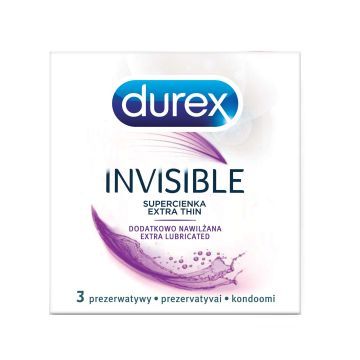 Durex Invisible, prezerwatywy dodatkowo nawilżane, 3 szt.