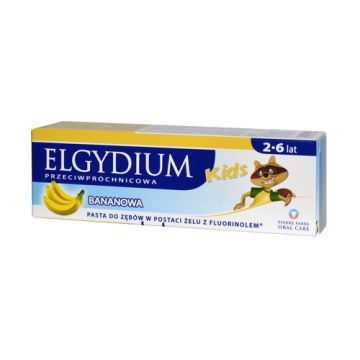 Elgydium Kids, pasta do zębów, przeciwpróchnicowa, bananowa, 2-6 lat, 50 ml