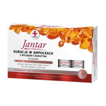 Jantar Medica, kuracja w ampułkach z wyciągiem z bursztynu do włosów zniszczonych, 5 ampułek x 5 ml