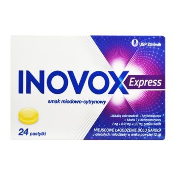 Inovox Express, pastylki twarde, smak miodowo-cytrynowy, 24 szt.