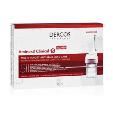 Vichy Dercos Aminexil Clinical 5, kuracja przeciw wypadaniu włosów dla kobiet, 6 ml, 21 ampułek