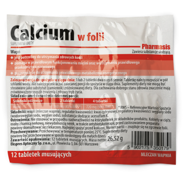 Calcium w folii Pharmasis, tabletki musujące, 12 szt.