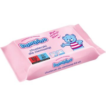 Bambino, chusteczki nawilżające dla niemowląt od 1-go dnia życia, 63 szt.