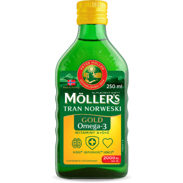 Mollers Gold Tran Norweski, płyn o smaku cytrynowym, 250 ml