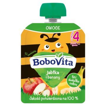 BoboVita, jabłka i banany, mus, 4 m+, 80 g