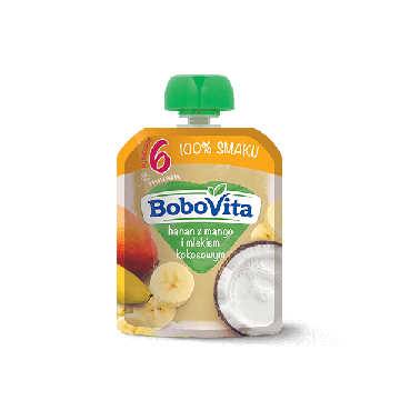 BoboVita, banan z mango i kokosem, mus, 6 m+, 80 g