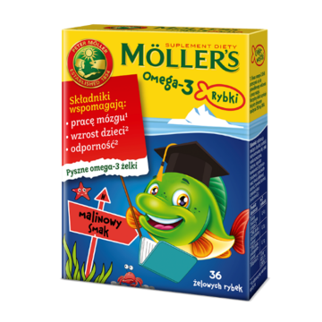 Mollers Omega-3 Rybki, żelki, smak malinowy,  36 szt.