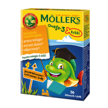 Mollers Omega-3 Rybki, żelki, smak pomarańczowo-cytrynowy, 36 szt.