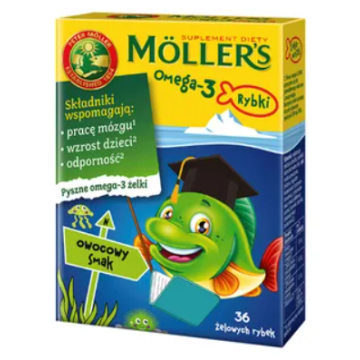 Mollers Omega-3 Rybki, żelki, smak owocowy, 36 szt.