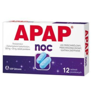 Apap Noc, 500 mg + 25 mg, tabletki powlekane, 12 szt.