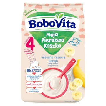 BoboVita Moja Pierwsza Kaszka, mleczno-ryżowa, banan, bez dodatku cukru, 4 m+, 230 g