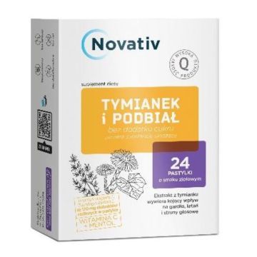 Novativ Tymianek i Podbiał, tabletki do ssania, 24 sztuki