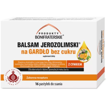 Produkty Bonifraterskie Balsam Jerozolimski na gardło bez cukru, pastylki do ssania, 16 szt.