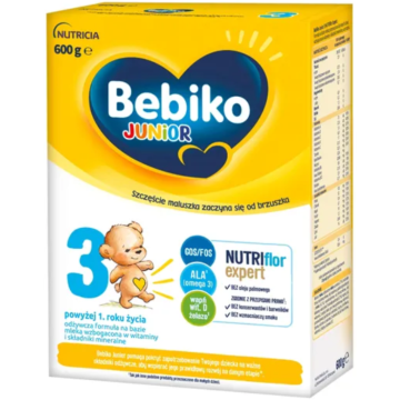 Bebiko Junior 3 NUTRIflor Expert, odżywcza formuła na bazie mleka, powyżej 1. roku życia, proszek, 600 g