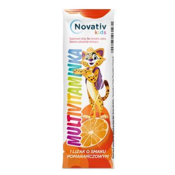 Novativ Kids Lizaki Multivitaminka, lizaki o smaku pomarańczowym, 30 sztuk