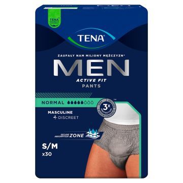 Tena Men Pants Normal, majtki chłonne, rozmiar S/M, grey, 30 szt.