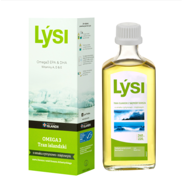 Lysi Tran islandzki o smaku cytrynowo-miętowym, olej, 240 ml