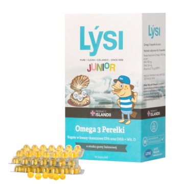 Lysi Junior Omega 3 Perełki, kapsułki do żucia, smak gumy balonowej, 60 szt.