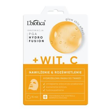 L'Biotica PGA Hydro Fusion+Witamina C, hydrożelowa maska do twarzy, 1 szt.