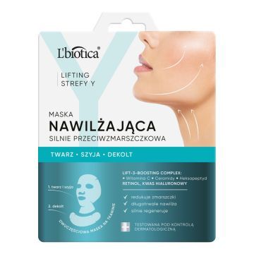 L'Biotica Lifting Strefy Y, maska nawilżająca do twarzy, szyi, dekoltu przeciwzmarszczkowa, 1 szt.