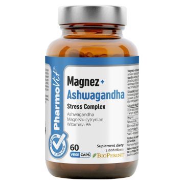 Magnez+ Ashwagandha Stress Compl.Clean Lab,Pharm,kaps.,60szt
