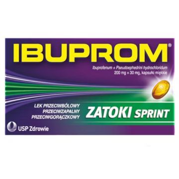 Ibuprom Zatoki Sprint, 200 mg + 30 mg, kaps.miękkie, 20 szt