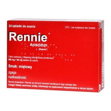 Rennie Antacidum, 680 mg+80 mg, tabletki do ssania, smak miętowy, 24 szt. (import równoległy, Delfarma) 