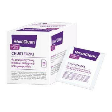 HexaClean, chusteczki do specjalistycznej higieny i pielęgnacji brzegów powiek, 20 szt