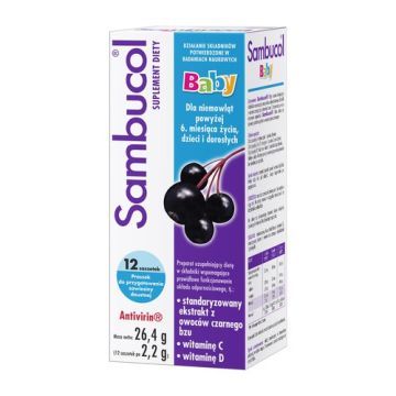 Sambucol Baby, proszek do przygotowania zawiesiny doustej, 2,2 g, saszetki, 12 szt.