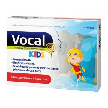 Vocal Kids truskawka, pastylki do ssania, miękkie, 24 szt.