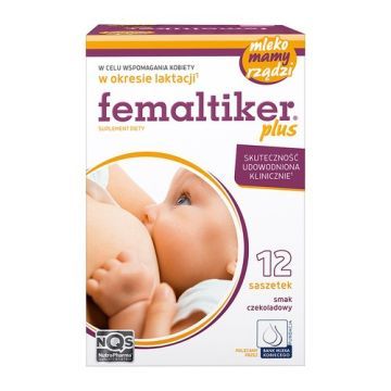 Femaltiker Plus, wsparcie laktacji, smak czekoladowy, proszek w saszetkach, 12 szt.