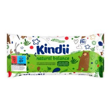 Kindii Natural Balance, chusteczki dla niemowląt i dzieci, 60 szt.