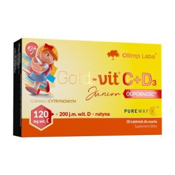 Olimp Gold-vit C+D3 Junior Odporność, tabletki do ssania, smak cytrynowy, 30 szt.