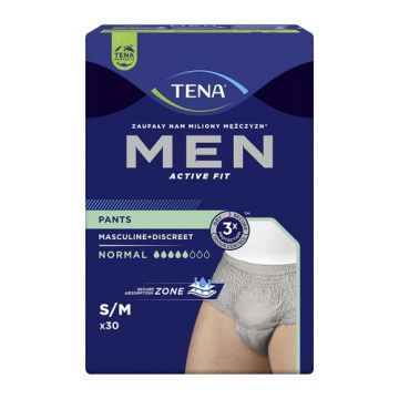 Tena Men Pants Normal, majtki chłonne, rozmiar S/M, grey, 30 szt.