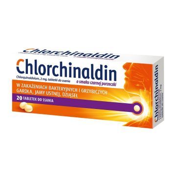 Chlorchinaldin, 2 mg, tabletki do ssania o smaku czarnej porzeczki, 20 szt.